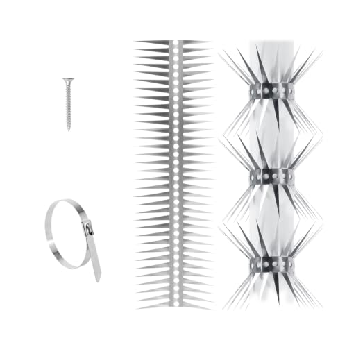 Bird Spikes - 250 Inch Stainless Steel Fence Spikes for Pigeons, Raccoons, Snakes - Deterrent Defender | 250 inch stainless steel bird spikes - size: 250 inch