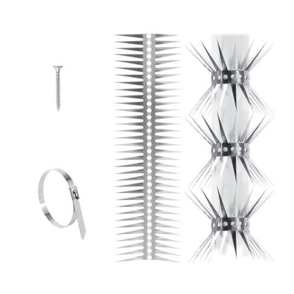 Bird Spikes - 250 Inch Stainless Steel Fence Spikes for Pigeons, Raccoons, Snakes - Deterrent Defender | 250 inch stainless steel bird spikes - size: 250 inch