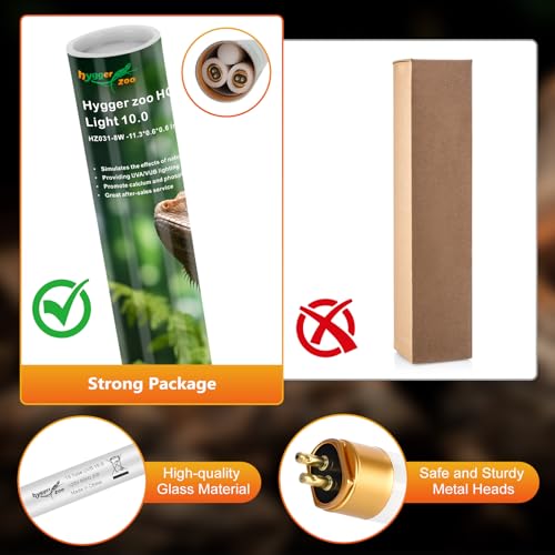 UVB Light for Reptiles Bearded Dragon, 2 Pack T5 UVB Reptile Light UVB Bulb 10.0 8W UVA UVB Reptile Light Bulb Terrarium Light Lamp Tube for Turtle Chameleon Leopard Gecko Snake Tank, 12 Inch - size: T5-12 Inch(2 Pack)