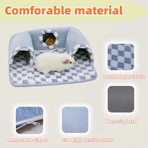 Guinea Pig Hideout Tunnel with Warm Bed for Small Pet 3 Cave Small Animal Tunnel Toy Cages Blue - color: blue