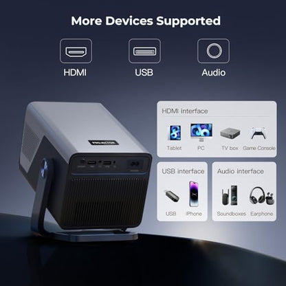 [2000 ANSI Daylight Visible] Native 1080P Smart Video Projector 4K 8K Input, Android 14 Projecteur Portatif with HiFi Sound, Auto Focus & Keystone, WiFi Bluetooth Home Theater for iPhone/Netflix X7
