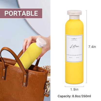 Travel Shampoo Bottle, Empty Plastic Squeeze Bottles 8.8oz with Flip Cap, Lotion Container for Toiletries Travel Size Shampoo and Conditioner - color: Yellow