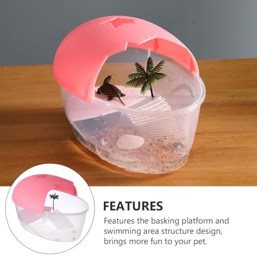 POPETPOP Plastic Reptile Living Tank with Basking Platform and Swimming Area, Home Turtle Tank for Reptile Pets Featuring Ventilation Holes and Easy Cleaning Design, Suitable for Turtle