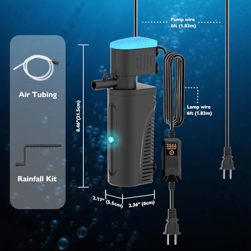 Aquarium Filter with U - V Clarifier for Green Water Cleaning | Fish Tank Filter to Remove Al-gae | Green Killing Machine | Aeration/Rainfall Mode | with Timer | Turtle Tank Filter (10-30Gal)