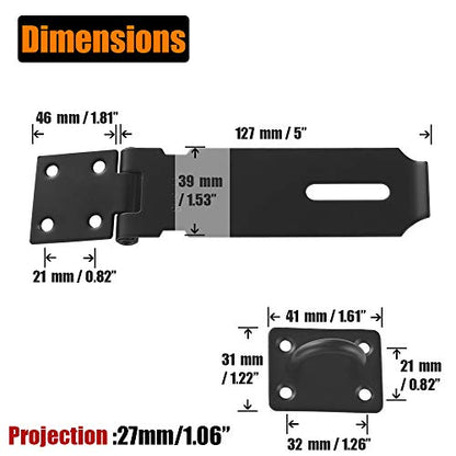 JQK Door Hasp Latch Lock, 5 Inch 304 Stainless Steel Safety Packlock Clasp Thickness 1.9 mm, Matte Black, DL130-PB - size: 5Inch-Black