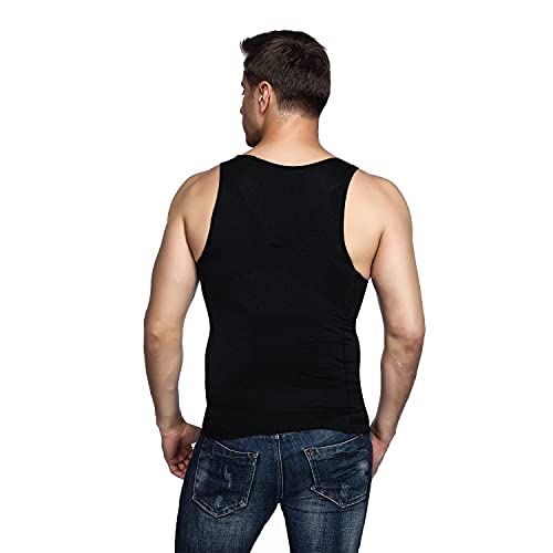 Odoland Men Compression Shirt 3 Pack Body Shaper Vest Tank Top | Nylon & Spandex, Moisture-wicking Tummy Shaper for Gym, Running, Daily, Breathable, Stretchy - color: Black/Black/Black, size: Medium