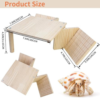 FlidRunest Wooden Large Hermit Crab W-Shaped Cave for Tank, Natural Hermit Crab Climbing Ladder Platform Set Toy, Safe Tank Corner Decor Hide Accessories Reptile Activity Platform