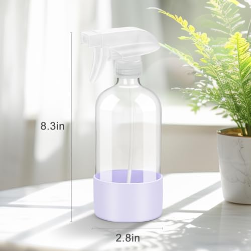 Worldgsb 2 Pack Glass Spray Bottles with Silicone Sleeve, 16 oz Empty Refillable Containers with Adjustable Spray Nozzles, Spray Bottles for Hair, Cleaning Solutions and Plants Purple - color: Purple