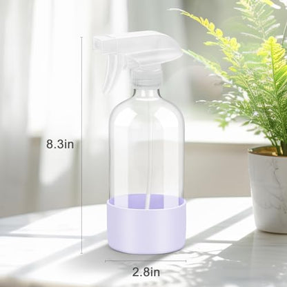 Worldgsb 2 Pack Glass Spray Bottles with Silicone Sleeve, 16 oz Empty Refillable Containers with Adjustable Spray Nozzles, Spray Bottles for Hair, Cleaning Solutions and Plants Purple - color: Purple