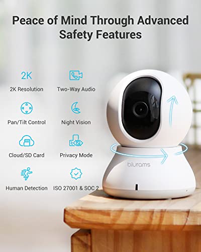 blurams Security Camera 2K, Baby Monitor Dog Camera 360-degree for Home Security (White-2Pack) - color: White-2Pack