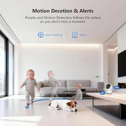 3MP WiFi Indoor Pet Security Camera | 360° Pan Tilt, 16GB Local Storage, Plug-In Wired Power | Color Night Vision, Motion Detection for Baby, Pets, Home