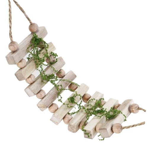 Jumping Spider Enclosure Accessories Magnetic Jumping Spider Rope Bridge with Artificial Moss Handmade Rectangular Solid Wood Suspension Bridge (Natural Wood Color)