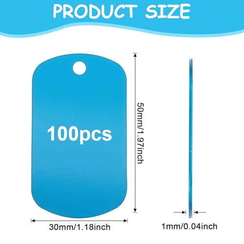 100 Pack Aluminum Dog Tags, Engraving Blank Discs Metal Tag for DIY Decorative Craft Pet Tags, Double Sided Metal Stamping, 50 x 30 x 1 mm, 4 mm Hole 10 Random Color