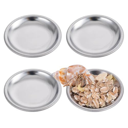 SynHHergyx 4 Pcs Hermit Crab Food & Water Bowl, Small Stainless Steel Feeding Dish for Hermit Crab, Snail, Gecko, Insect