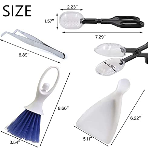 Tiny Cleanning Broom, Scoop Feeding Tool,Mini Dustpan and Brush, Stainless Steel Tweezer for Reptile and Other Small Animals Supplies House Bedding 3Pcs (Blake)