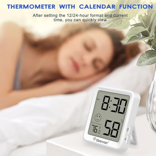 Geevon 2 Pack Mini Digital Hygrometer Gauge Indoor Thermometer with Time Display – LCD Monitor Temperature， Outdoor Humidity Meter for Home House Office Garden and Cellar - size: 2 pack, style: 256360