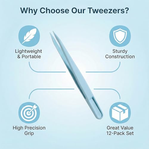 Zelphvt 12 Pcs Crafting Tweezers，4.5 Inch Straight Sticker Tweezers Jewelry Tweezer for DIY Baking Decoration Reptile Feeding Scrapbooking