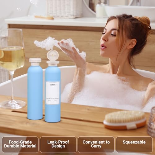 Travel Shampoo Bottle, Empty Plastic Squeeze Bottles 8.8oz with Flip Cap, Lotion Container for Toiletries Travel Size Shampoo and Conditioner - color: Light Blue