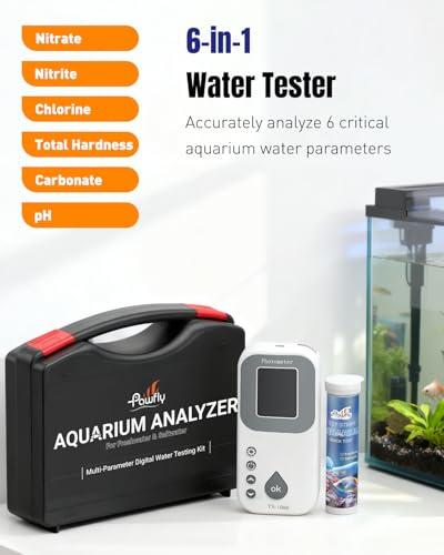 Pawfly 6 in 1 Digital Water Testing Kit, 50 Strips Aquarium Water Test Kit | Fish Tank Water Testing Kit, Digital Water Tester for pH, Nitrate, Nitrite, Chlorine, Total Hardness & Carbonate - size: Water Testing Kit