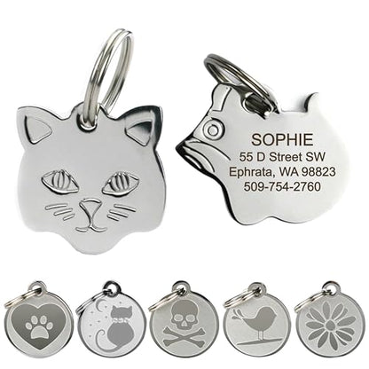 GoTags Stainless Steel Cat ID Tags, Available in Mouse and Cat Shapes, Includes up to 4 Lines of Custom Engraved Personalized Text, (Mouse) - style: Mouse