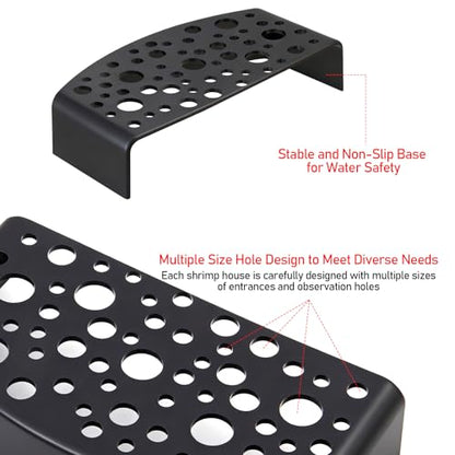 Shrimp Hides 2 Pack Aquarium Cave Breeding Shelter for Cherry Shrimp | 2 Pack Black Shrimp Cave Hides Multi-Hole Secure Non Toxic Resin Breeding Viewing Shelter for Dwarf Fish