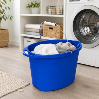 12 Quart Plastic Oval Bucket, Blue Multi-Purpose Utility Pail for Cleaning, Storage, Rinsing, Laundry, Car Wash, Home, Garage, Indoor and Outdoor Use