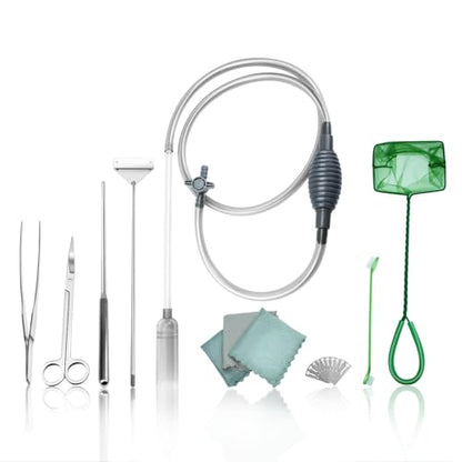 Fish Tank Cleaning Kit with Aquarium Siphon, Fish Net for Fish Tank, and Algae Scraper | All-in-One Fish Tank Cleaner for Various Tank Sizes