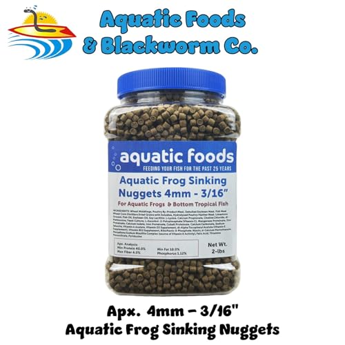 Aquatic Frog, 4mm-3/16 Sinking 40% Protein Nuggets for Aquatic Frogs, Axolotl, Salamanders, Snails, All Bottom Tropical Fish...2-lbs Jar - size: 2 Pound (Pack of 1)