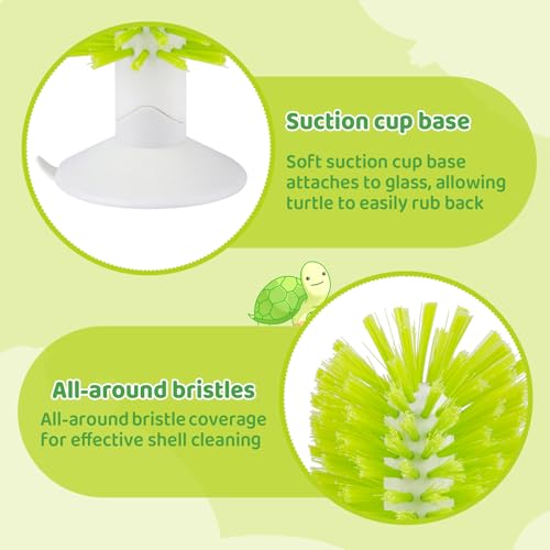 Turtle Brush with Suction Cup Turtle Shell Cleaning Brush Turtle Scrub Scratcher Turtle Exfoliate Brush Pet Bristle Cleaner Toy Tank Accessories Tool Supplies for Cleaning Glassware Bottles Dirt Mud