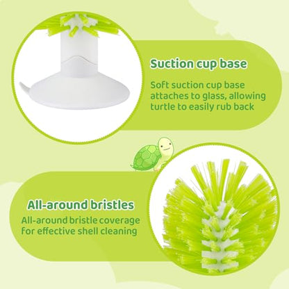 Turtle Brush with Suction Cup Turtle Shell Cleaning Brush Turtle Scrub Scratcher Turtle Exfoliate Brush Pet Bristle Cleaner Toy Tank Accessories Tool Supplies for Cleaning Glassware Bottles Dirt Mud