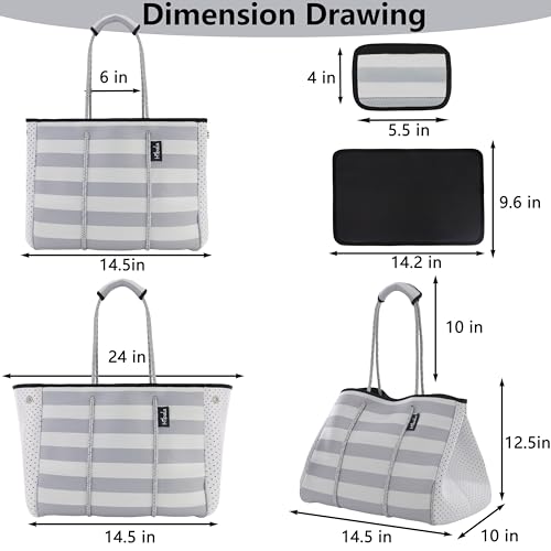 Hibala Neoprene Multipurpose Beach Bag,Gym/Travel/Pool Bag,Tote For Women&Men - color: Grey Stripe