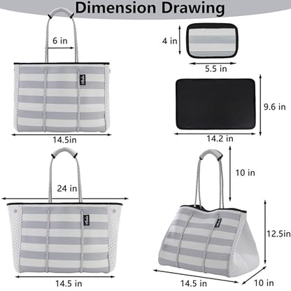 Hibala Neoprene Multipurpose Beach Bag,Gym/Travel/Pool Bag,Tote For Women&Men - color: Grey Stripe