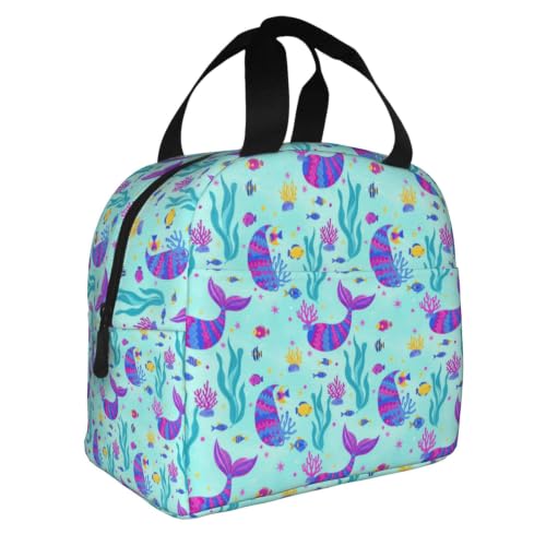 Adult Mermaid Glitter Print Insulated Cooler Tote Bag | Mermaid Glitter Art, Water-Resistant Foam Thermal Bag, Multi-Pocket Organizer for Work & Travel - color: Pattern (867)
