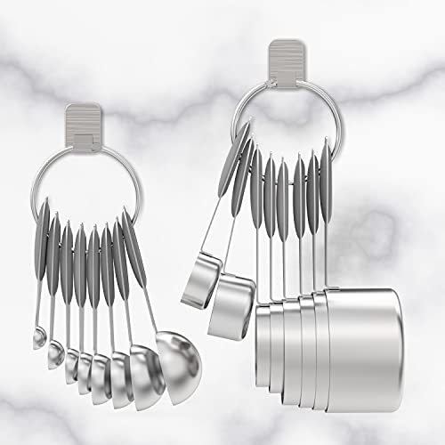 Wildone Stainless Measuring Cups and Spoons Set with Silicone Handle, 16pcs | 8 Measuring Cups and 8 Measuring Spoons, Nesting Design, Heavy Duty for Measuring Dry/Liquid Ingredients, Gray - color: Gray