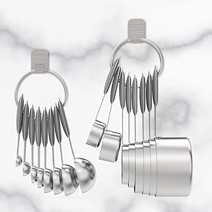 Wildone Stainless Measuring Cups and Spoons Set with Silicone Handle, 16pcs | 8 Measuring Cups and 8 Measuring Spoons, Nesting Design, Heavy Duty for Measuring Dry/Liquid Ingredients, Gray - color: Gray