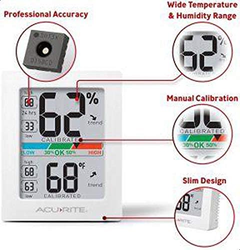 AcuRite Humidity Meter Hygrometer and Indoor Digital Thermometer with Temperature Gauge and Humidity Gauge,Room Thermometer Comfort Scale,3 x 2.5 Inches,White (01083M),(Pack of 12) - size: 3 x 2.5 Inches (Pack of 12)