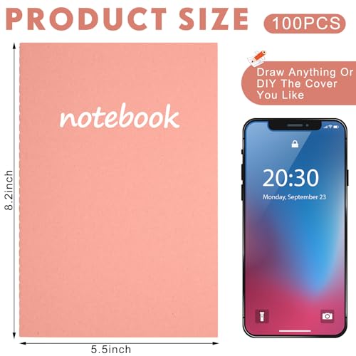 100 Pcs Journals Notebooks Bulk - Kraft Softcover A5 Small Notebooks 5.5 Inch x 8.3 Inch Notepads with 60 Page 30 Sheet for Writing Sketch Travel Office Supplies(Bright Color,Lined) - color: Bright Color, style: Lined