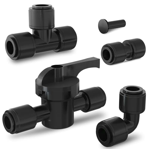 EVOULTES 45 Pcs 1/4" Drip Irrigation Quick Connect Kit, Leak Free Tubing Fittings, Easy Install Durable Connectors for 1/4 Inch Drip System (10 Tee, 10 Elbow, 10 Coupling, 10 Cap, 5 Valve) - size: 45PCS 1/4" Connector Fittings Kit