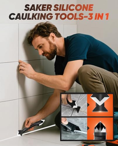 Saker Silicone Caulking Tool 3-in-1 Grout Removal Tool Classic Black | Sealant Finishing Scraper with Stainless Steelhead, Seam Repair Kit for Bathroom, Kitchen, Floor, Window and Sink Joints - style: Classic Black