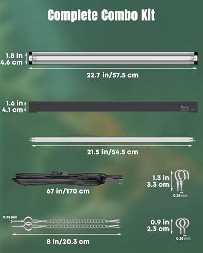 Pawfly T5 Reptile Light Combo Kit with 2 UVB Tubes, 10.0 UVB Light Fixture with Terrarium Hood and 24W Light Tubes for Bearded Dragon, Desert & Tropical Terrariums