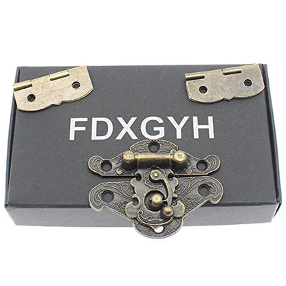 1 Pcs Antique Hasp Latch and 2 Pcs Butterfly-Shape Hinges Decorative Lock Buckle with Matching Screws[FDXGYH,Bronze] - color: Bronze