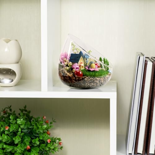 DOITOOL Clear Slant Cut Bowl Glass Vase, Glass Terrarium Candy Dish Fish Bowl Vase Fruit Jar Air Plant Holder for Succulents, Cacti, Moss, Terrariums, Flower Centerpiece, Height: 4.7", Base: 4"