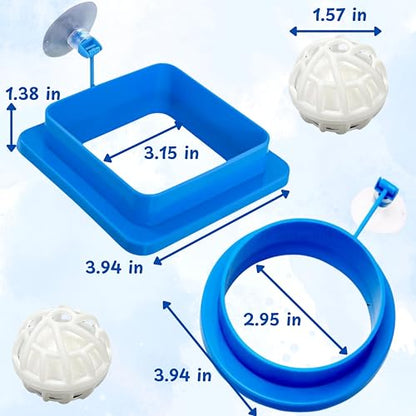 2pcs Aquatic Turtle Tank Accessories Feeding Ring and 2pcs Nitrifying Balls Set, Fish Food Holder and Aquatic Toys for Turtles Tortoise Goldfish Guppy Koi Puffer (Blue, Square+Round) - size: Square+Round