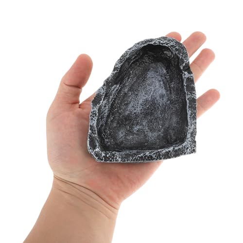 Reptile Food Dish, Resin Lizard Reptile Food Dish, Turtle Water Bowl, Terrarium Feeding Bowl Accessory for Lizard Tortoise Snakes Gecko, Black, 4.72"x3.74"x0.98" - color: Black