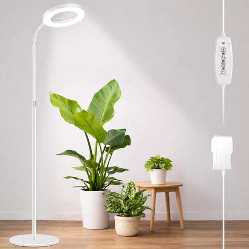LBW Grow Light with Stand for Indoor Plants, Adjustable Height up to 68", Full Spectrum Grow Light for Large & Tall Plants, Auto Timer 6/8/12/16H, 5-Level Dimmable, 3 Lighting Modes - size: 1 Head 6.3" White