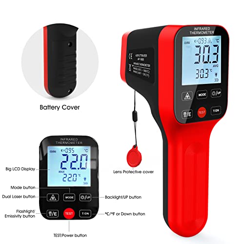 High Temp Thermometer, -58℉~2912℉ Non-Contact Digital Laser Temperature Gun with Color LCD Display for Cooking, Industrial HVAC Forge Metal