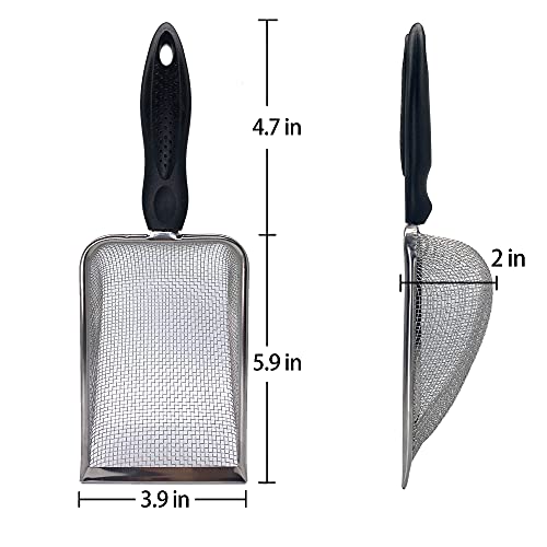 Falltail Stainless Steel Reptile Sand Substrate Scoop Shovel Sifter Fine Mesh Metal Reptile Litter Cleaner Scooper for Sand Bedding