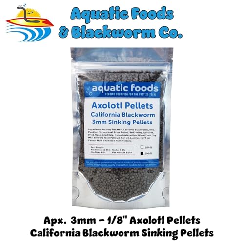 Axolotl Blackworm Pellets. 3mm-1/8 Sinking California Blackworm Medium Pellets for Medium/Large Axolotl, Frogs, Shrimp, Salamanders, Newts, Snails…1/4-lb Pouch Bag - size: 4 Ounce (Pack of 1)