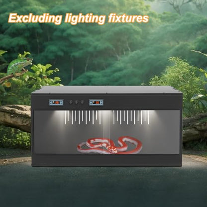 PVC Reptile Terrarium Tanks Enclosure for Chameleons Lizards Snakes, Reptile Pet Breeding Box ReptileHabitat with Two Independent Temperature Control and Glass Sliding Door (Black) - color: Black