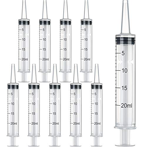 10 Pack Plastic Syringe Liquid Measuring Syringes Without Needle for Epoxy Resin, Craft, Scientific Labs, Feeding Pets Animals, Oil or Glue Applicator (20 ML) - size: 20 ML